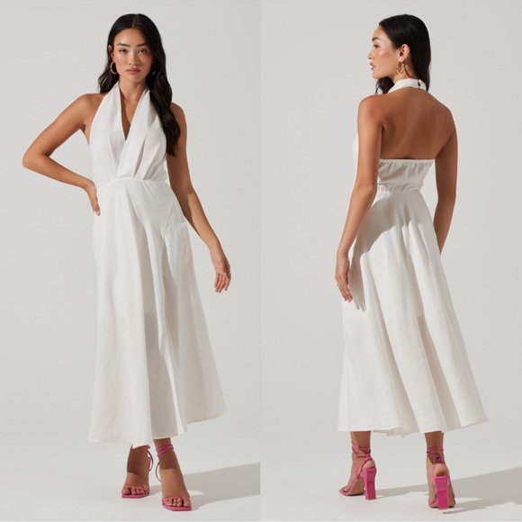 Astr Dresses & Skirts - ASTR The Label OFF WHITE Linen KEAVA Halter MONROE Midi TEA LENGTH DRESS M